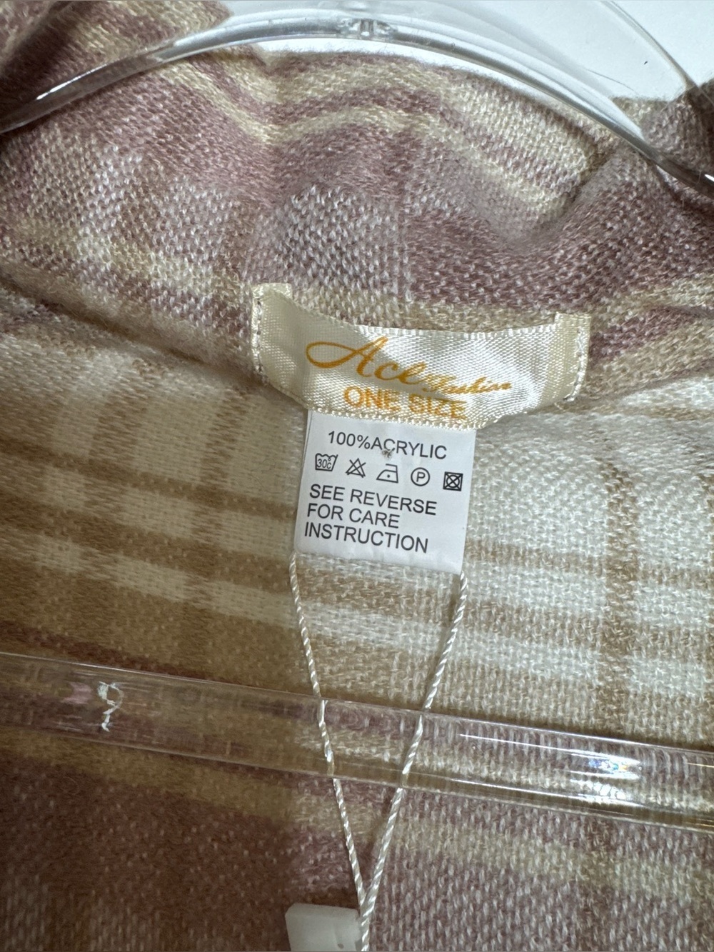 Ace fashion Plaid Shawl Vest cardigan in Cream & Mauve one size asymmetrical - Picture 2 of 4